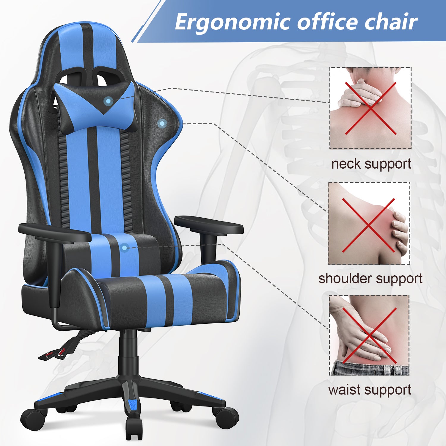 Bigzzia Gaming Chair with Footrest, Computer Chair with Lumbar