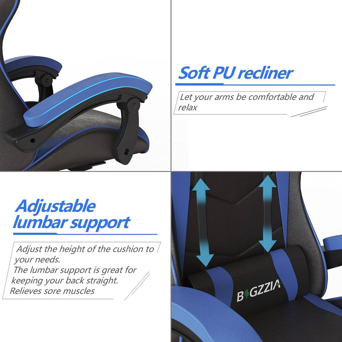 Bigzzia High-Back Gaming Chair PC Office Chair Computer Racing Chair PU  Desk Task Chair Ergonomic Executive Swivel Rolling Chair with Lumbar  Support for Back Pain Women, Men (Blue) 